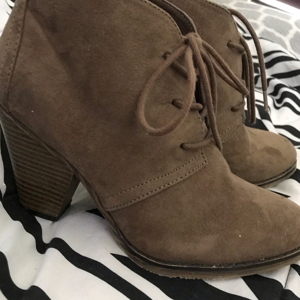 Brown tie up booties